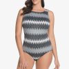 Swim Longitude | Scoopback Highneck Long Torso One Piece Swimsuit Swizzle Grey