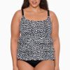 Swim Longitude | Plus Size Triple Tier Tank Long Torso One Piece Swimsuit Majorca Black/White