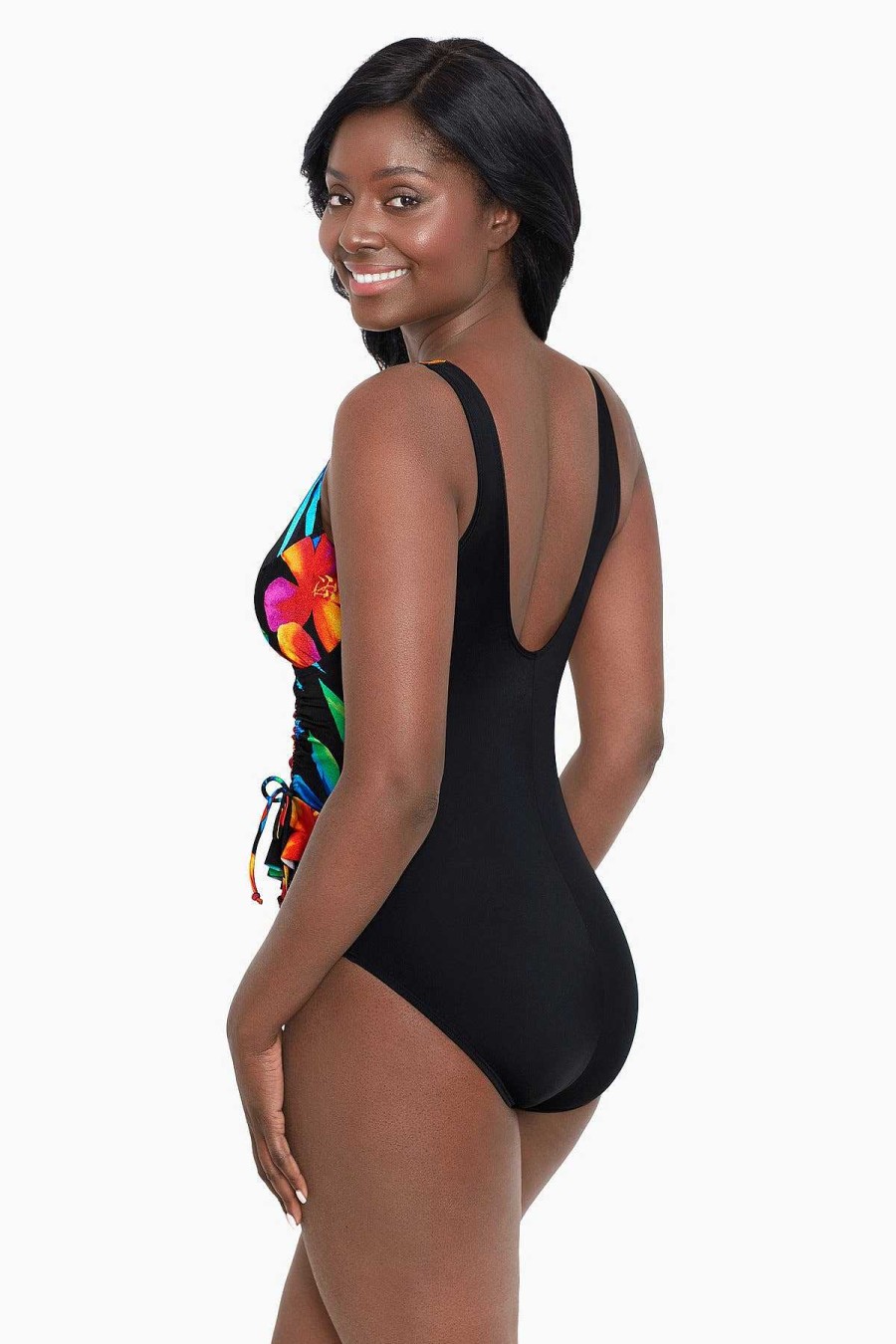 Swim Longitude | Plus Size Ruffle Surplice Long Torso One Piece Swimsuit Cayenne Multi