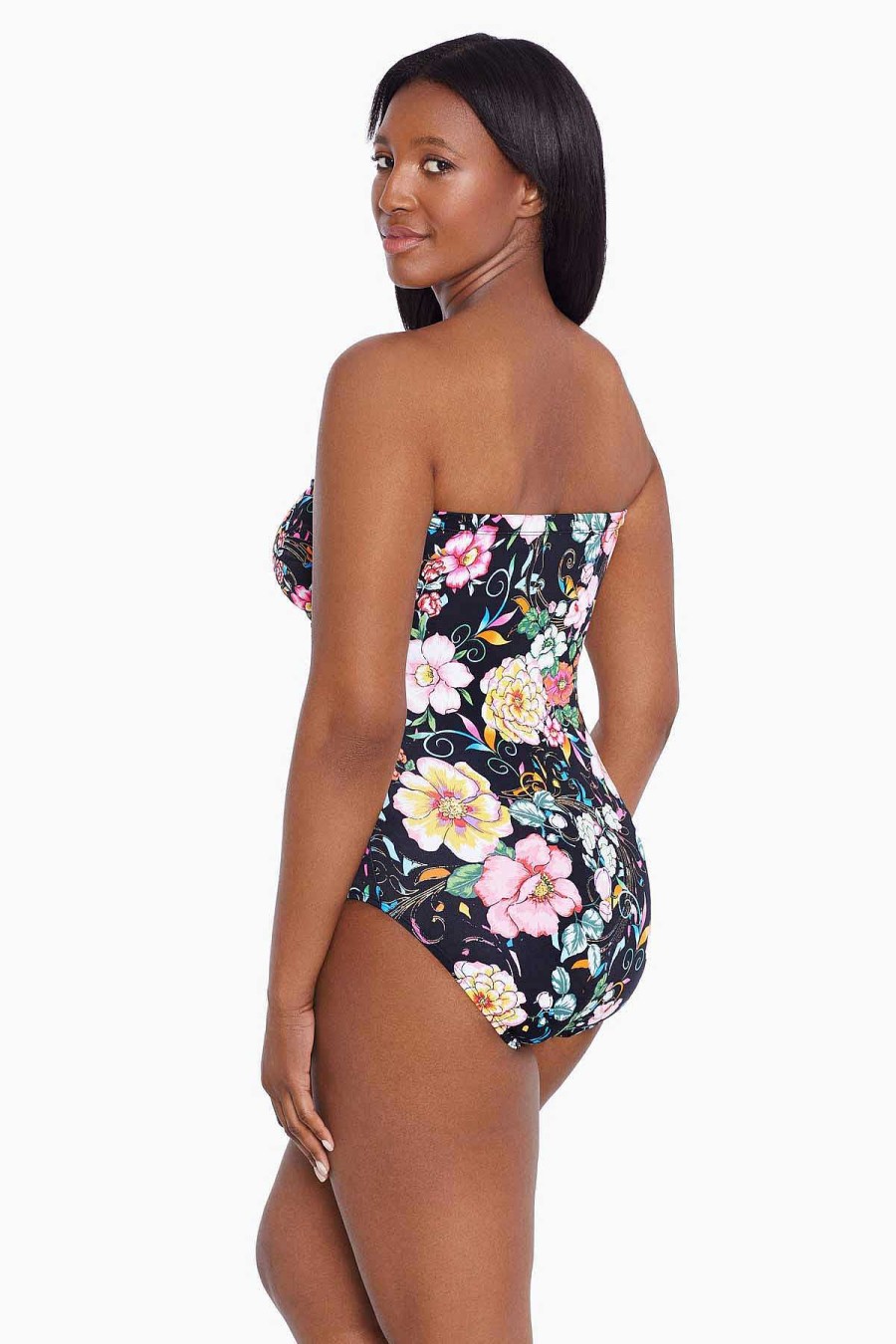 Swim Longitude | Side Shirred Bandeau Long Torso One Piece Swimsuit True Romance Multi