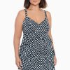 Swim Longitude | Plus Size Triple Tier One Piece Swim Dress Spots Black/White