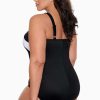 Swim Longitude | Plus Size Crossover Inset Tank Long Torso One Piece Swimsuit Private Party Black/White