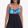 Swim Longitude | Crossover Draped Long Torso Swim Dress Paint Trip Blue/Pink