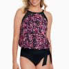 Swim Longitude | High Neck Blouson Tankini Top W/ Mesh Inserts Abstract Dot Black/Multi