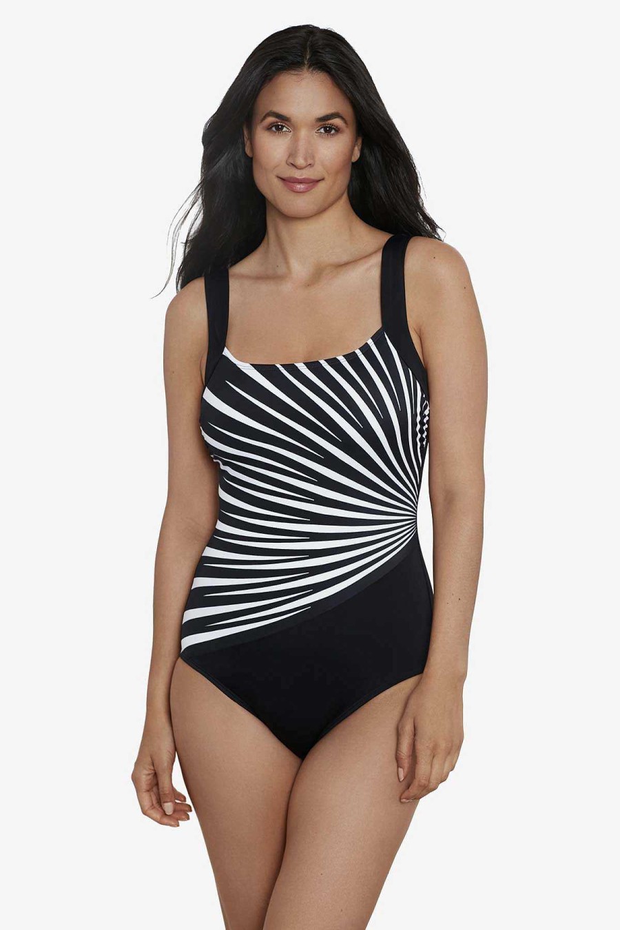 Swim Longitude | Illusion Tank One Piece Swimsuit Leading Points Black/White