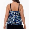 Swim Longitude | Plus Size Digital Cortex Ruffle Faux Long Torso Shortini Digital Cortex Blue