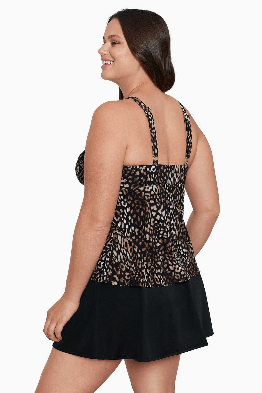 Swim Longitude | Plus Size Cara Tankini Top Night Cheetah Brown