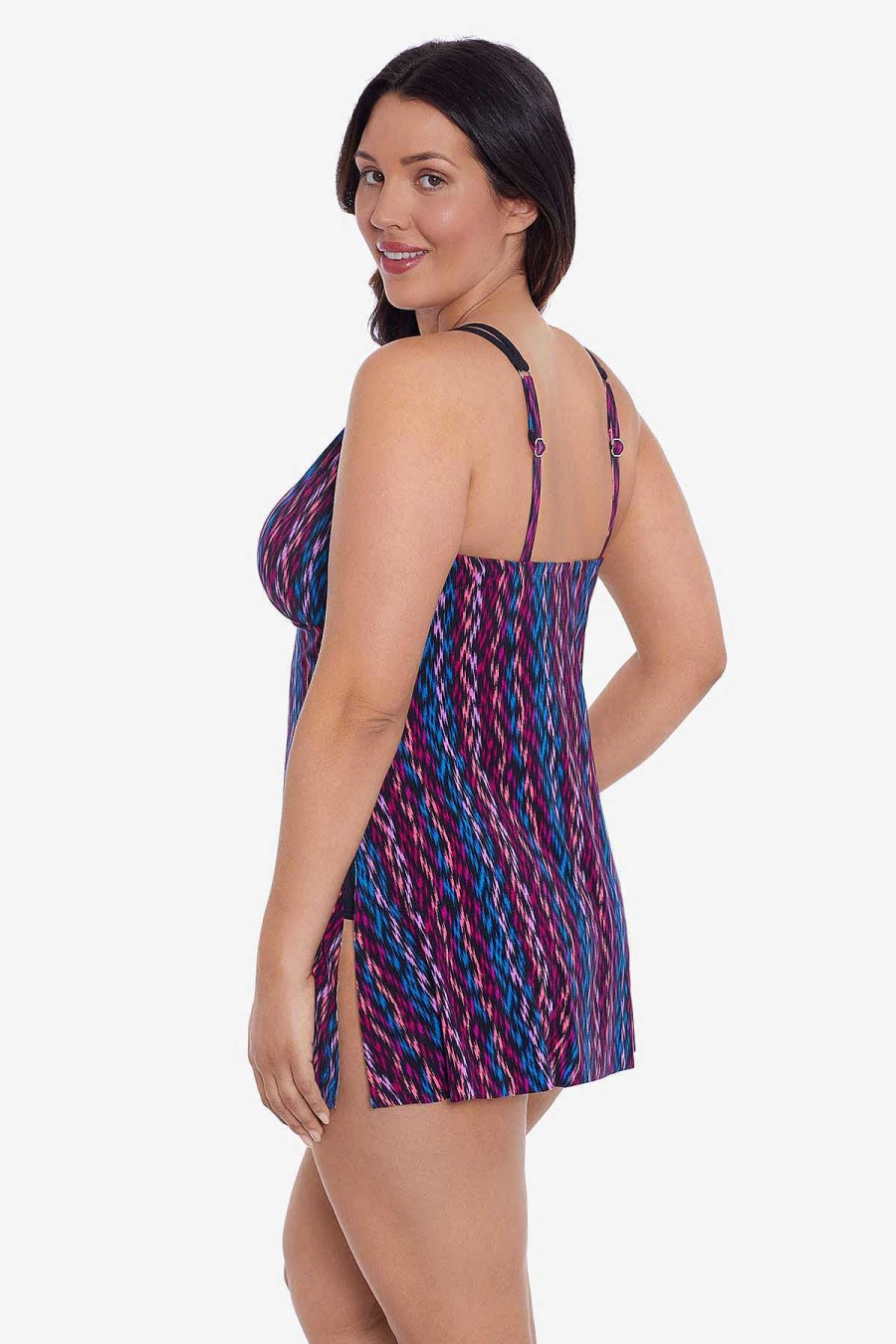 Swim Longitude | Tracey One Piece Swim Dress Serape Stripe Black/Multi