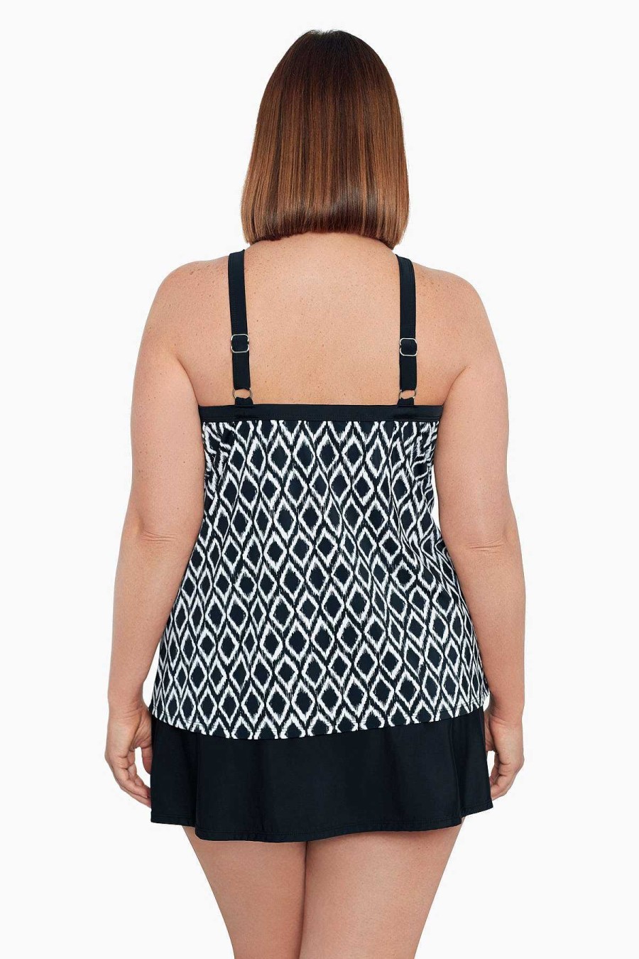 Swim Longitude | Plus Size High Neck Tankini Top Batik Charm Black/Ivory