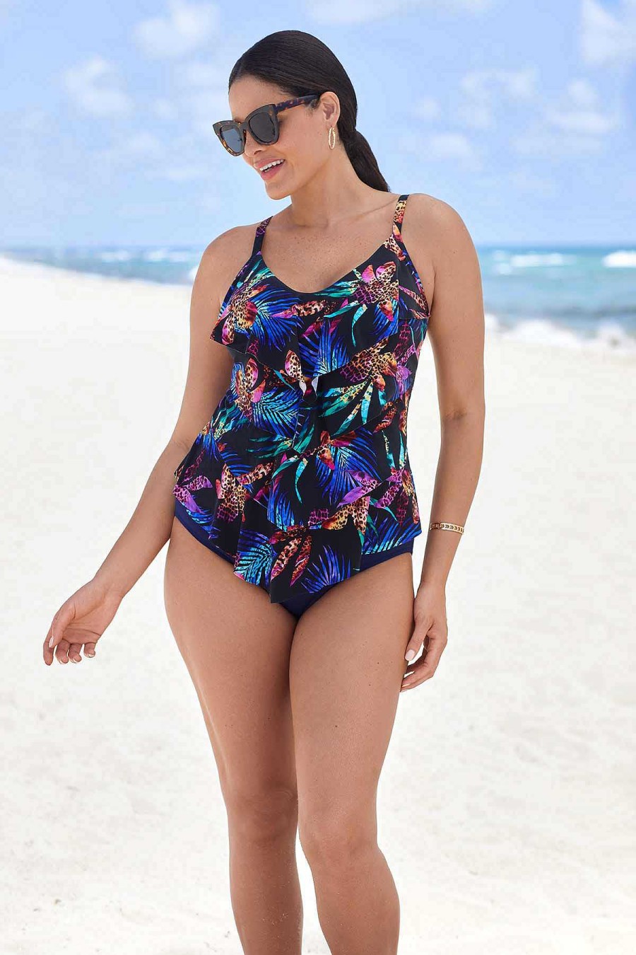 Swim Longitude | Lena Tankini Top Leopard Lily Black/Multi