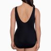 Swim Longitude | Belted Surplice Long Torso One Piece Swimsuit Painted Safari Black/Multi