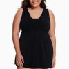 Swim Longitude | Plus Size Cowl Neck Long Torso Swim Dress Tie Black