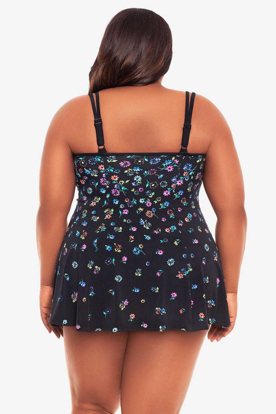 Swim Longitude | Plus Size Princess Seam Swim Dress Fable Floral Multi