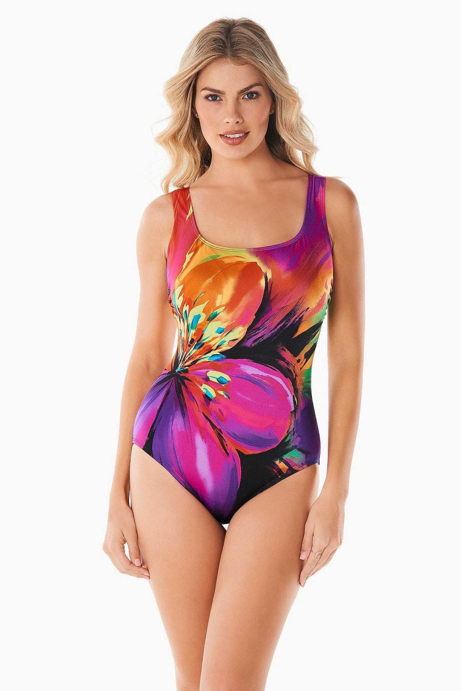 Swim Longitude | Scoopneck Tank Long Torso One Piece Swimsuit Fiesta Multi