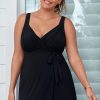 Swim Longitude | Draped Crossover Flyaway Long Torso Swim Dress Night Gala Black