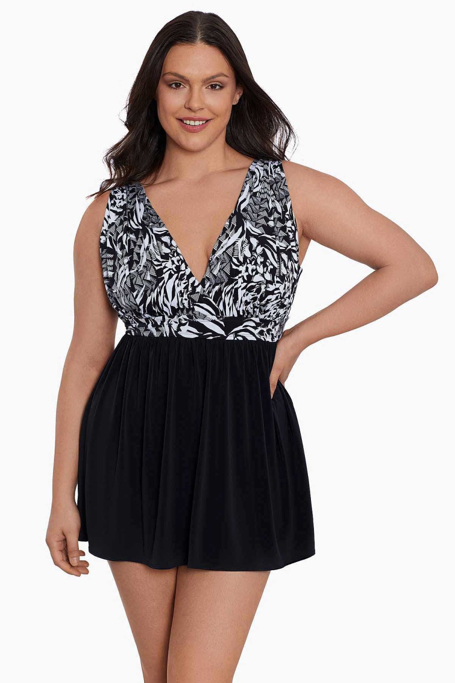 Swim Longitude | Goddess Long Torso Swim Dress Azteca Black/White