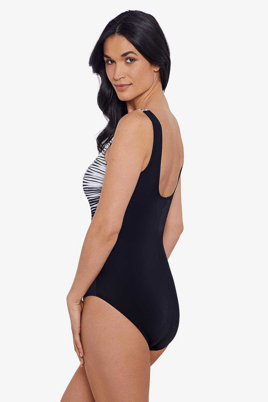 Swim Longitude | Scoop Tank One Piece Swimsuit Safety Shock Black/White