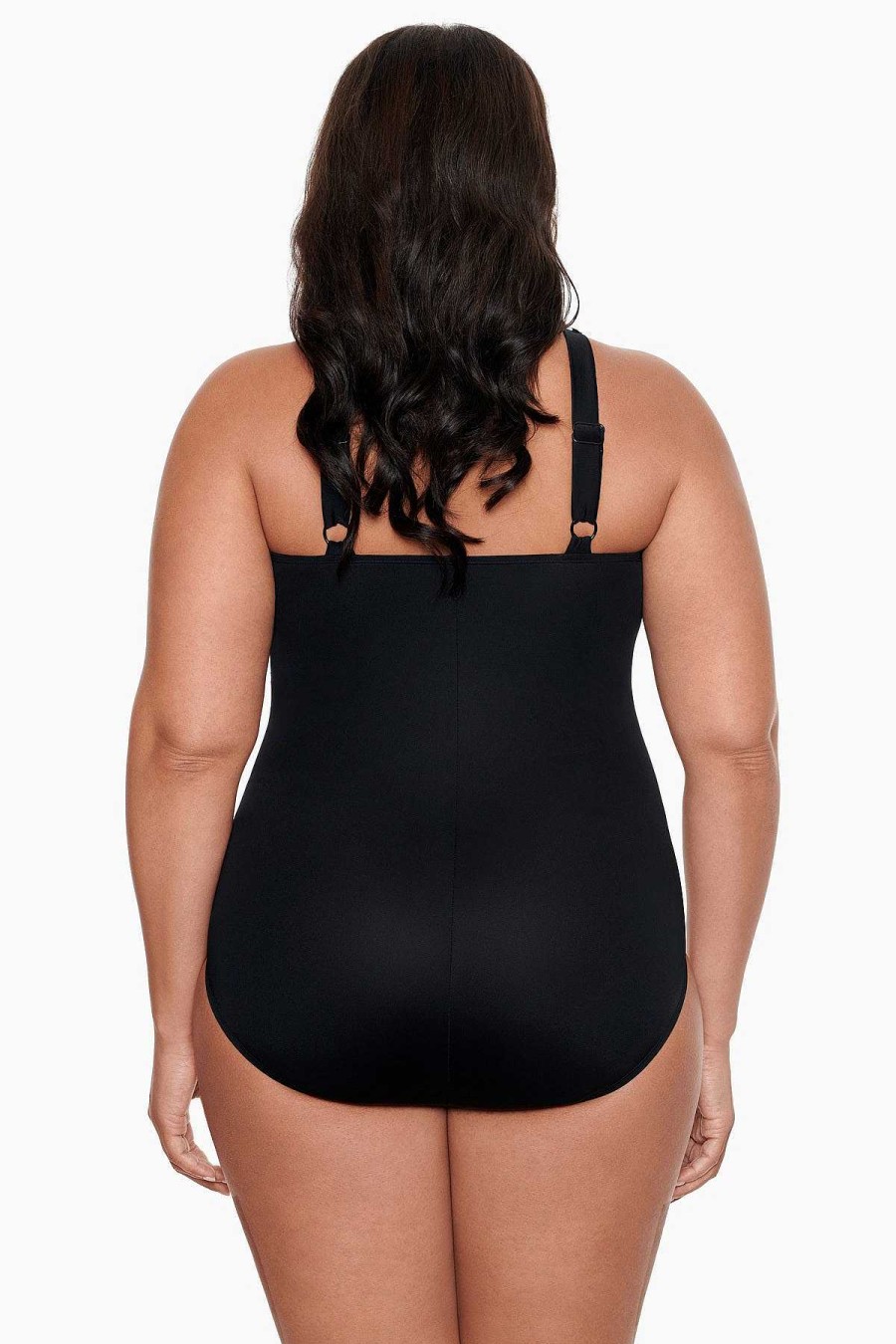 Swim Longitude | Plus Size Crossover Inset Tank Long Torso One Piece Swimsuit Private Party Black/White