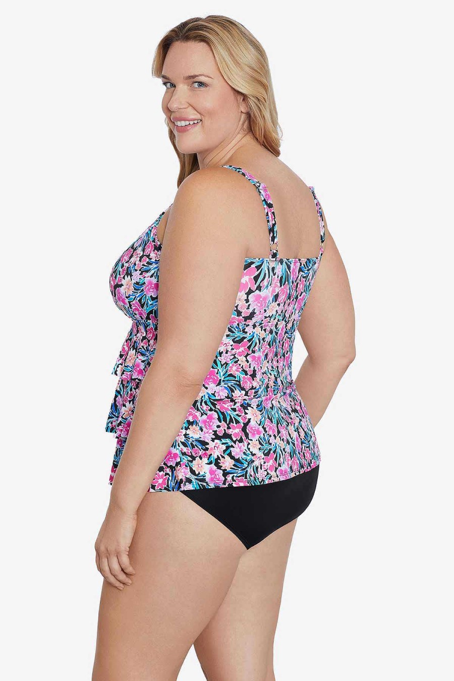 Swim Longitude | Plus Size Triple Tier Fauxkini Florentine Multi