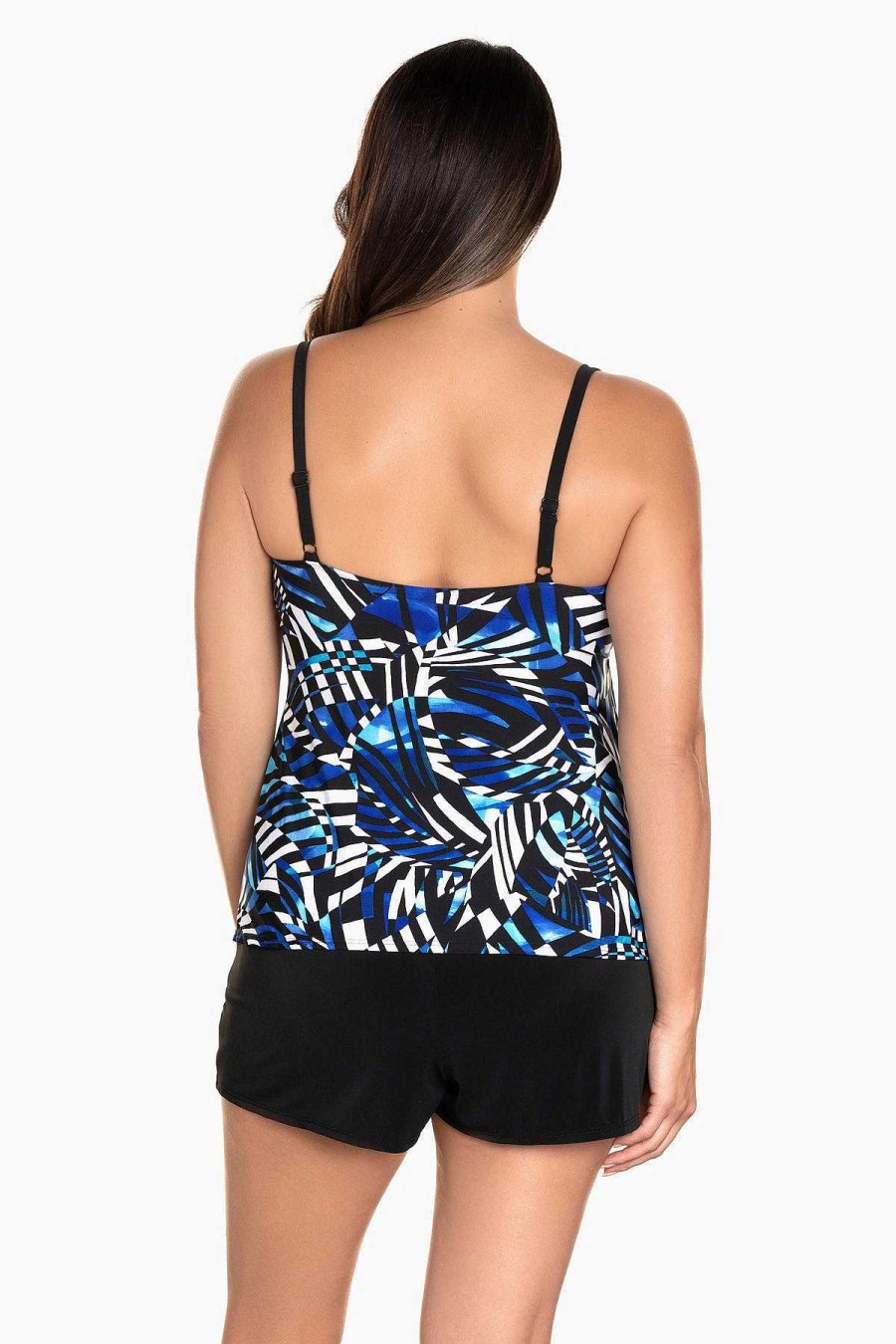 Swim Longitude | Ruffle Faux Long Torso Shortini Digital Cortex Blue