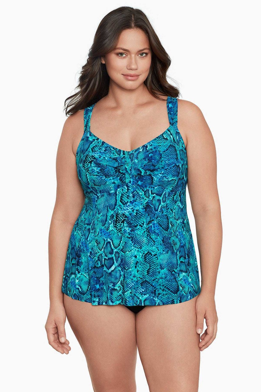 Swim Longitude | Plus Size Lily Tankini Top Ocean Serpent Blue