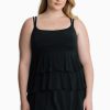 Swim Longitude | Plus Size Triple Tier Long Torso Swim Dress Tie Black