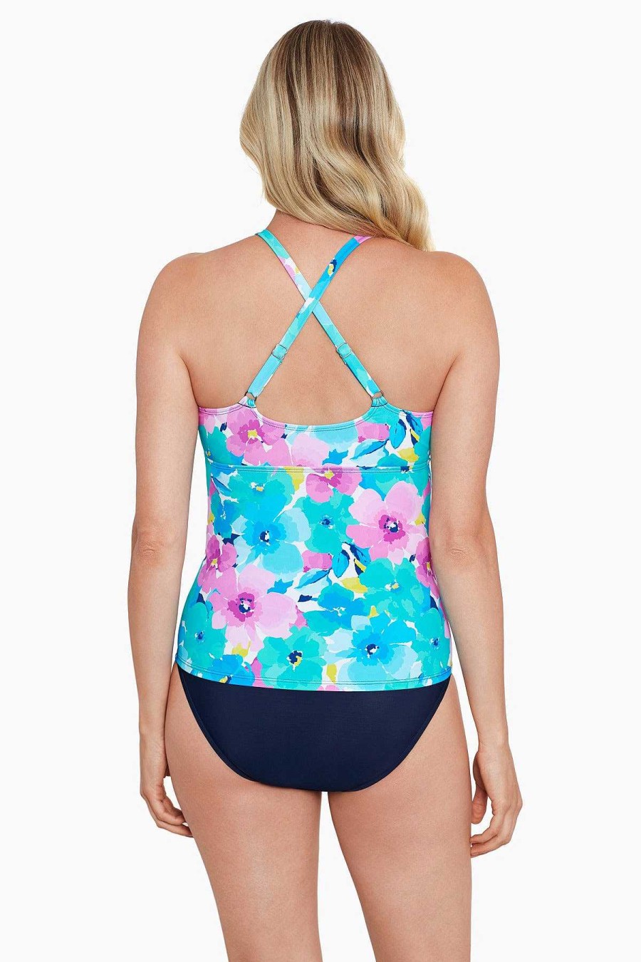 Swim Longitude | High Neck Keyhole Tankini Top Hidden Garden Multi