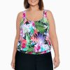 Swim Longitude | Plus Size Shirred Neck Blouson Tankini Top Lush Life Black/Multi