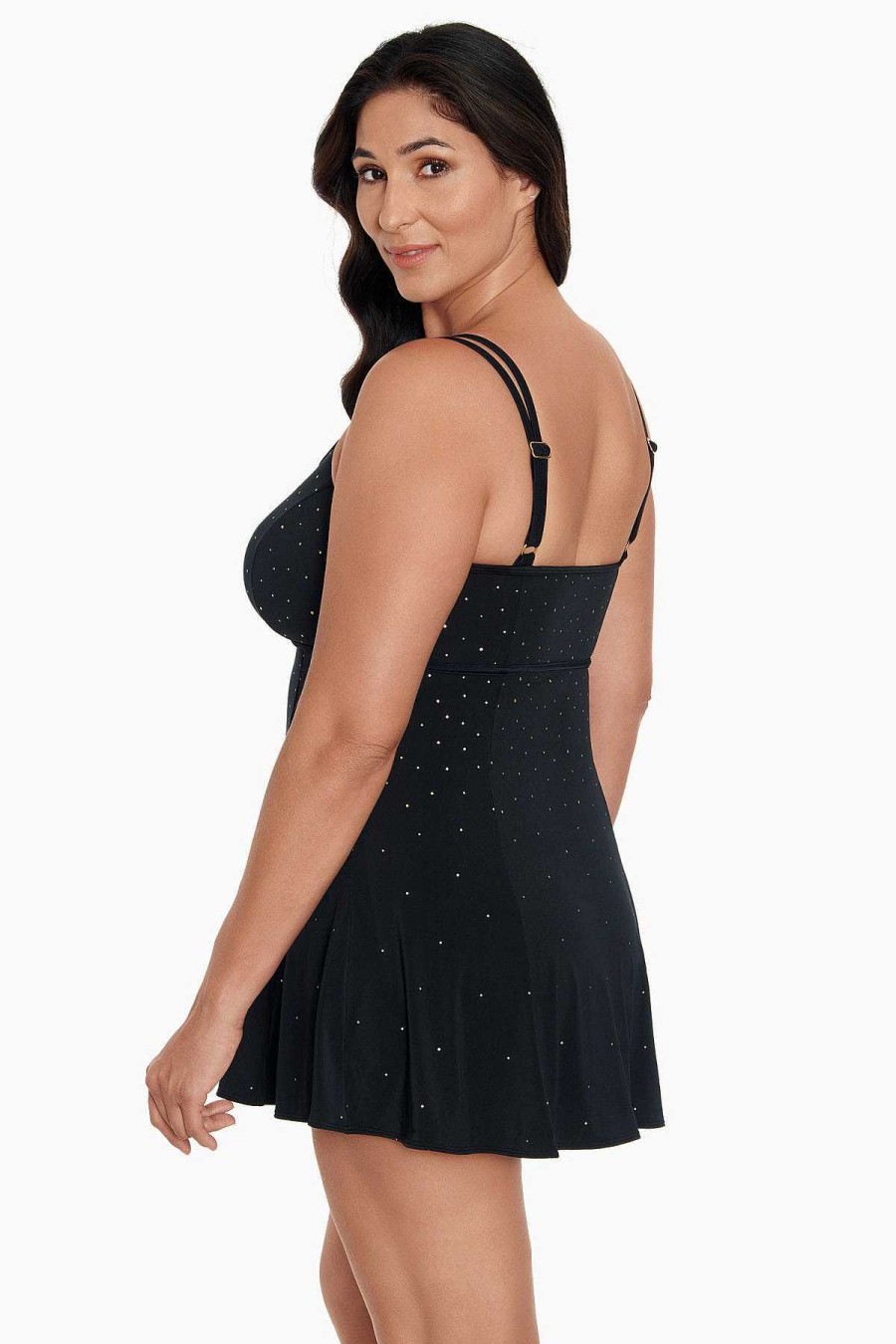 Swim Longitude | Princess Seam Long Torso Swim Dress Night Stars Black/Gold