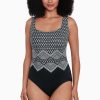 Swim Longitude | Triple X-Back Long Torso Tank Swimsuit Lace To The Top Black/White