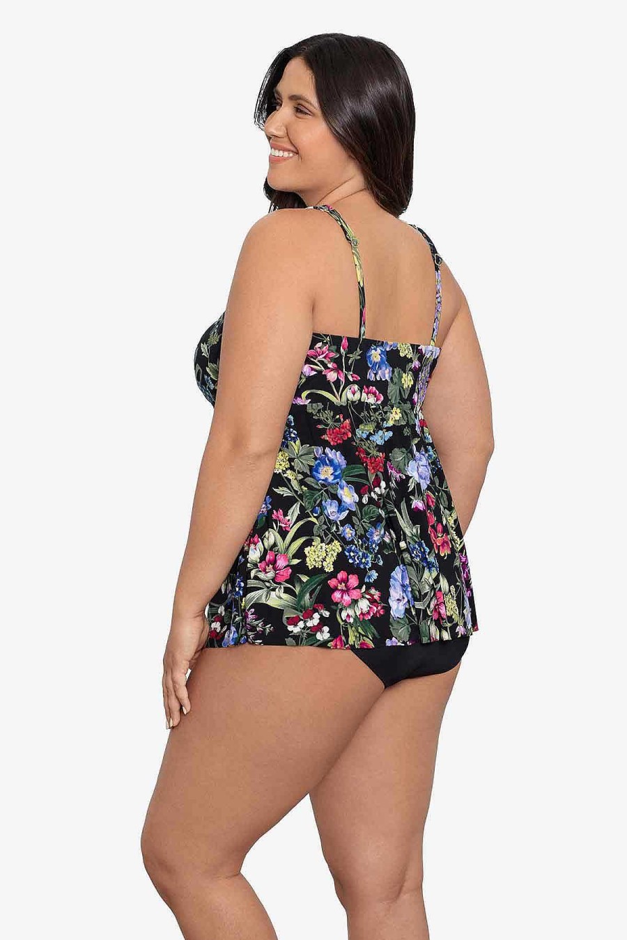 Swim Longitude | Plus Size Molly Tankini Top Flowerette Black/Multi