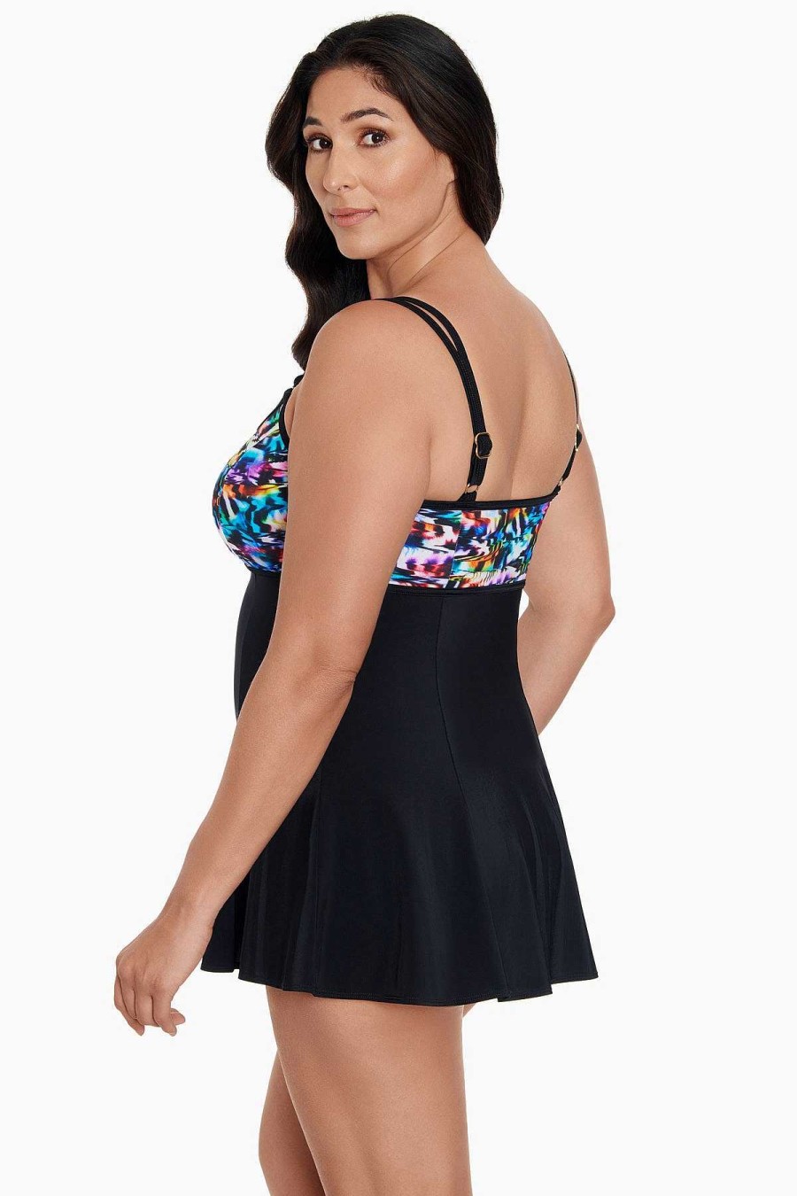 Swim Longitude | Empire Princess Seam Long Torso Swim Dress W/ Hardware Beach Craze Multi