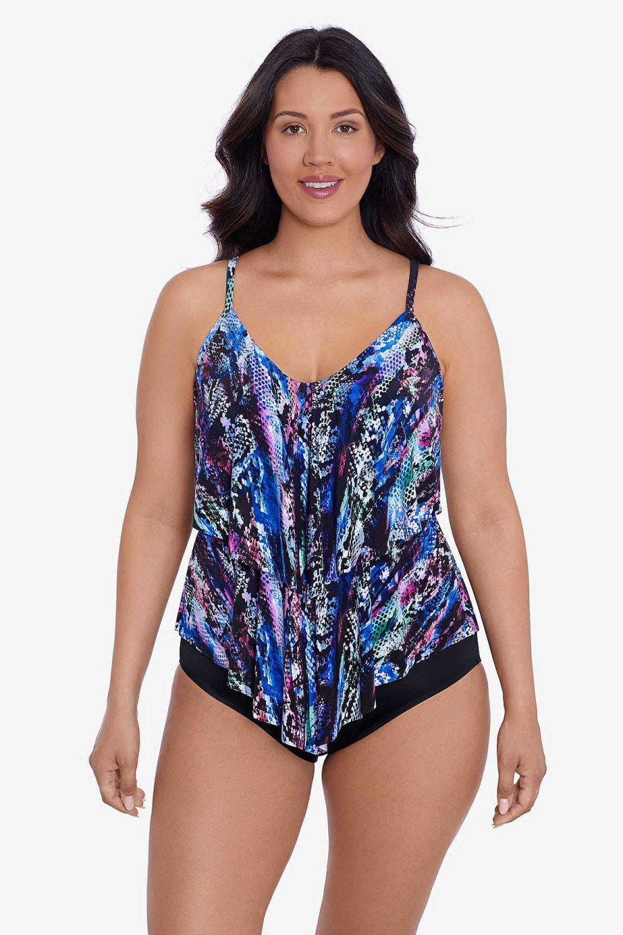 Swim Longitude | Ronnie Tankini Top Bollywood Boa Black/Multi