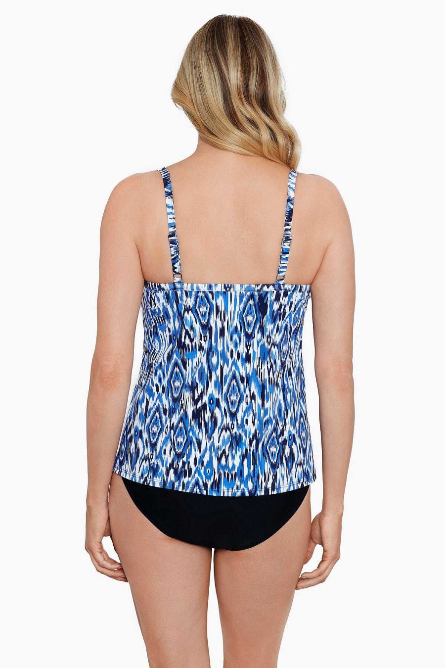 Swim Longitude | Knotted Flyaway Fauxkini One Piece Swimsuit Ikats Meow Denim