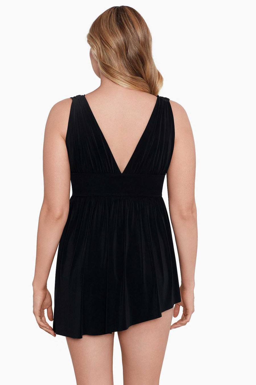 Swim Longitude | Flyaway Long Torso Swim Dress Night Gala Goddess Black