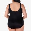 Swim Longitude | Plus Size Banded Fan Tank Long Torso One Piece Swimsuit Flashdance Silver